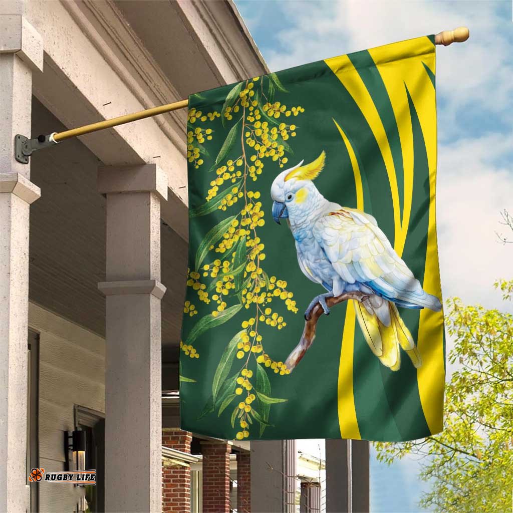 White Cockatoo and Golden Wattle Garden Flag Australian Native Bird LT9