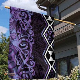 Purple Aotearoa Garden Flag Taniko Motifs With Paua Shell Kowhaiwhai LT14