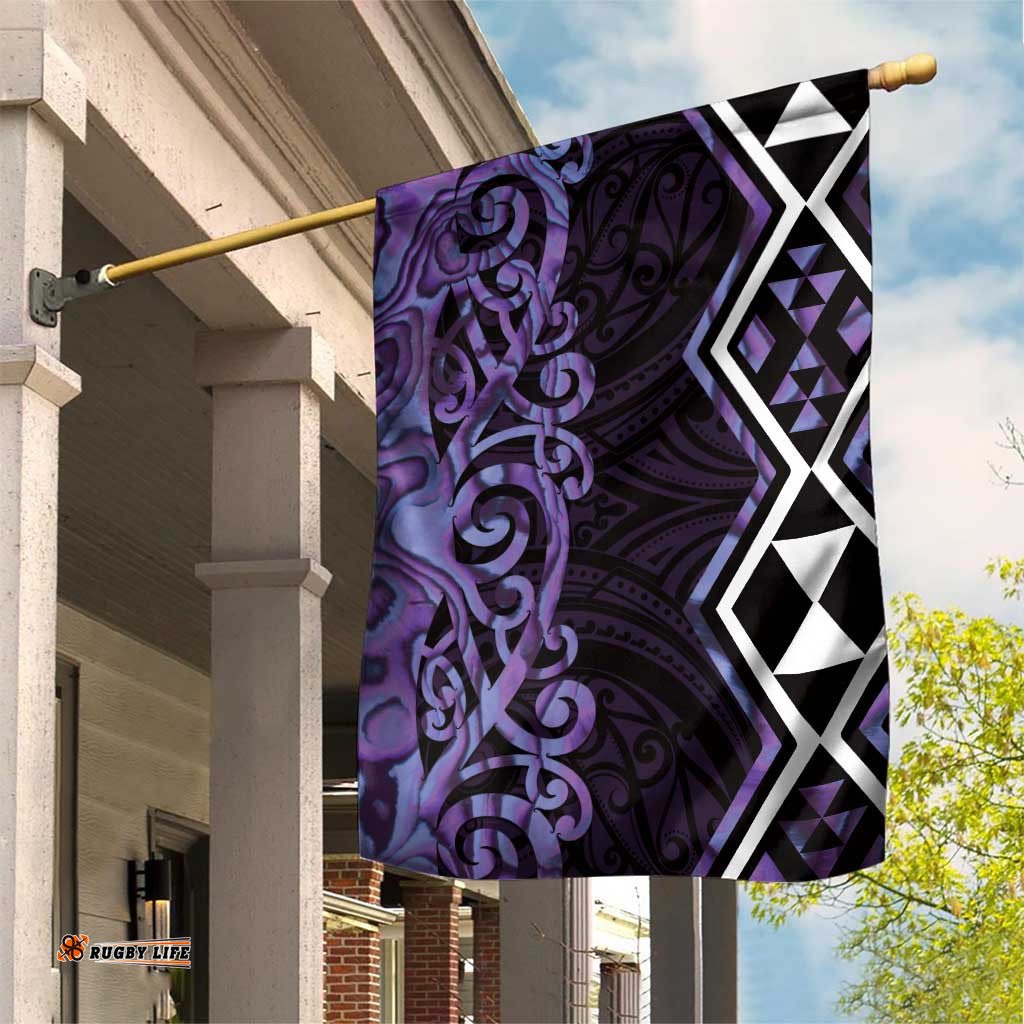 Purple Aotearoa Garden Flag Taniko Motifs With Paua Shell Kowhaiwhai LT14