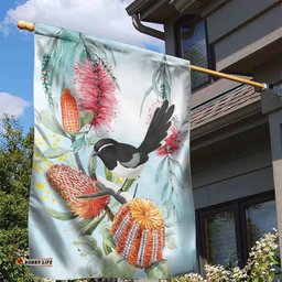 Willie wagtail Australia Garden Flag Banksia Bottlebrushes Watercolor Stylized LT14