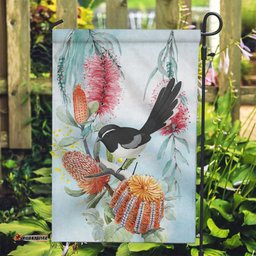 Willie wagtail Australia Garden Flag Banksia Bottlebrushes Watercolor Stylized LT14
