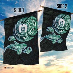 Whale and Dhari Torres Strait Islands Garden Flag Deep Green Oceanic Tribal Pattern Art TS04
