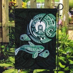Whale and Dhari Torres Strait Islands Garden Flag Deep Green Oceanic Tribal Pattern Art TS04