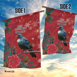 Tui Meri Kirihimete Personalised Garden Flag Pohutukawa Flowers Red Motif LT9