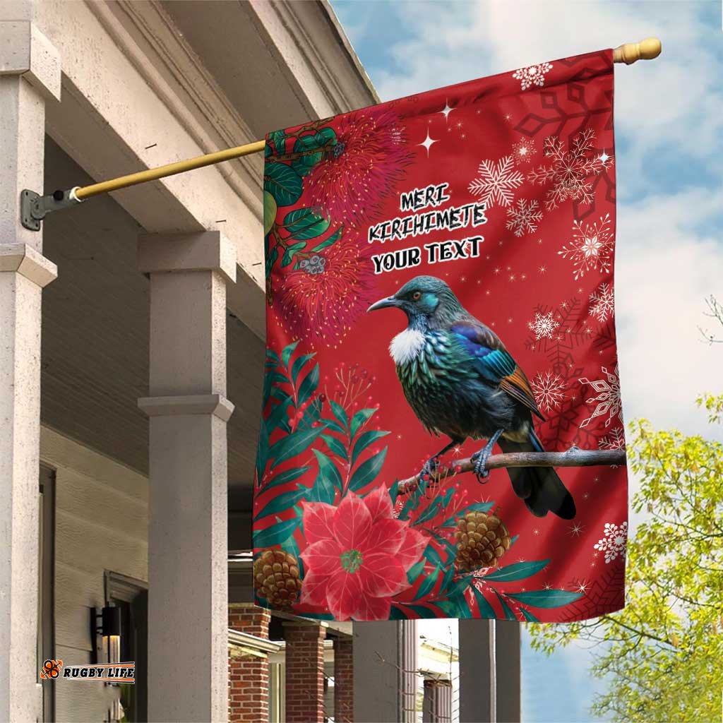 Tui Meri Kirihimete Personalised Garden Flag Pohutukawa Flowers Red Motif LT9