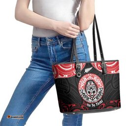 Aotearoa Toitu Te Tiriti Leather Tote Bag Haka Tiki Honour The Treaty LT14