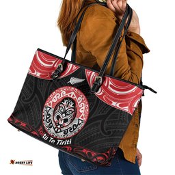 Aotearoa Toitu Te Tiriti Leather Tote Bag Haka Tiki Honour The Treaty LT14