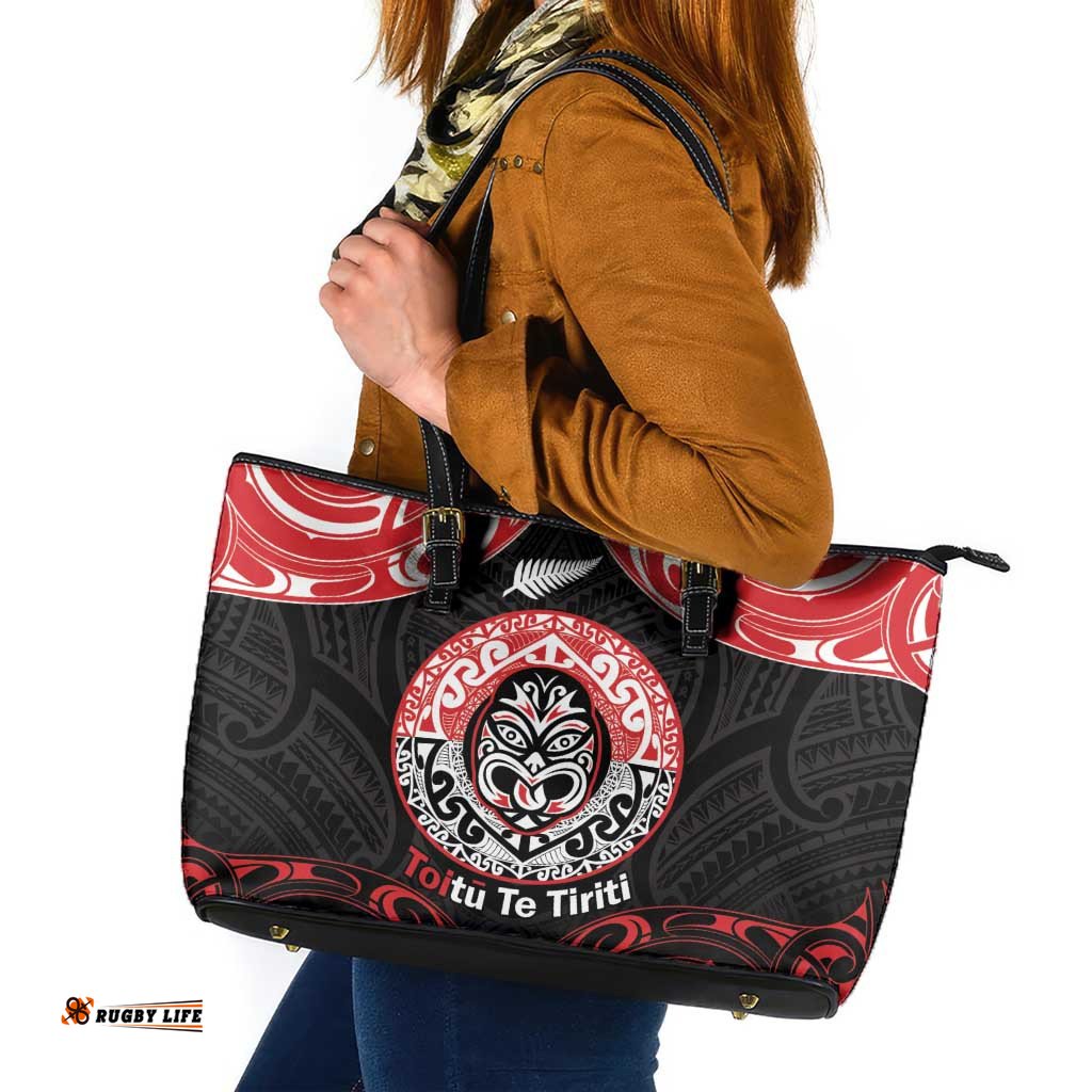 Aotearoa Toitu Te Tiriti Leather Tote Bag Haka Tiki Honour The Treaty LT14
