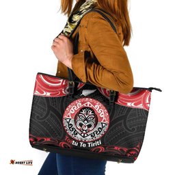 Aotearoa Toitu Te Tiriti Leather Tote Bag Haka Tiki Honour The Treaty LT14