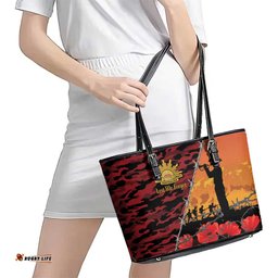 ANZAC Lest We Forget Leather Tote Bag Australian Army Poppy Tribute LT15