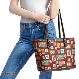 Aussie Birds Christmas La La Land Leather Tote Bag Red Vintage Stamp Edition LT9