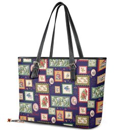 Aussie Birds Christmas La La Land Leather Tote Bag Navy Blue Vintage Stamp Edition LT9