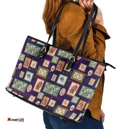 Aussie Birds Christmas La La Land Leather Tote Bag Navy Blue Vintage Stamp Edition LT9