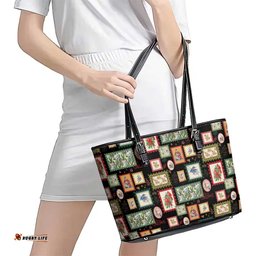 Aussie Birds Christmas La La Land Leather Tote Bag Black Vintage Stamp Edition LT9