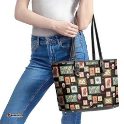 Aussie Birds Christmas La La Land Leather Tote Bag Black Vintage Stamp Edition LT9