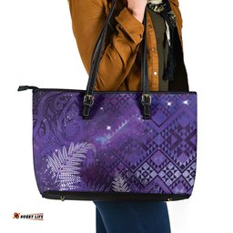 Aotearoa Taniko Matariki Leather Tote Bag Cosmic Violet LT7