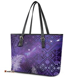 Aotearoa Taniko Matariki Leather Tote Bag Cosmic Violet LT7