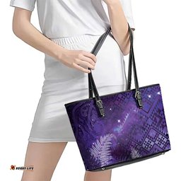 Aotearoa Taniko Matariki Leather Tote Bag Cosmic Violet LT7