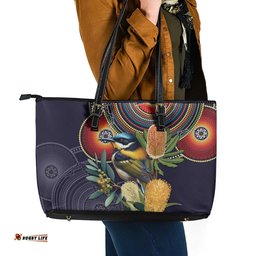 Aussie Honeyeaters Banksia Flowers Leather Tote Bag Aboriginal Dots Painting LT9