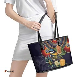 Aussie Honeyeaters Banksia Flowers Leather Tote Bag Aboriginal Dots Painting LT9
