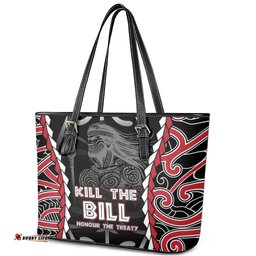Aotearoa Waitangi Day Leather Tote Bag Maori Warrior Tribal Tattoo LT05