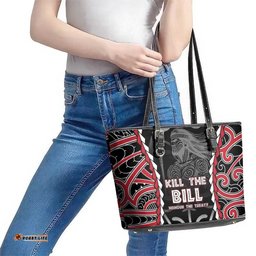 Aotearoa Waitangi Day Leather Tote Bag Maori Warrior Tribal Tattoo LT05