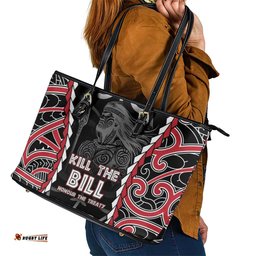 Aotearoa Waitangi Day Leather Tote Bag Maori Warrior Tribal Tattoo LT05