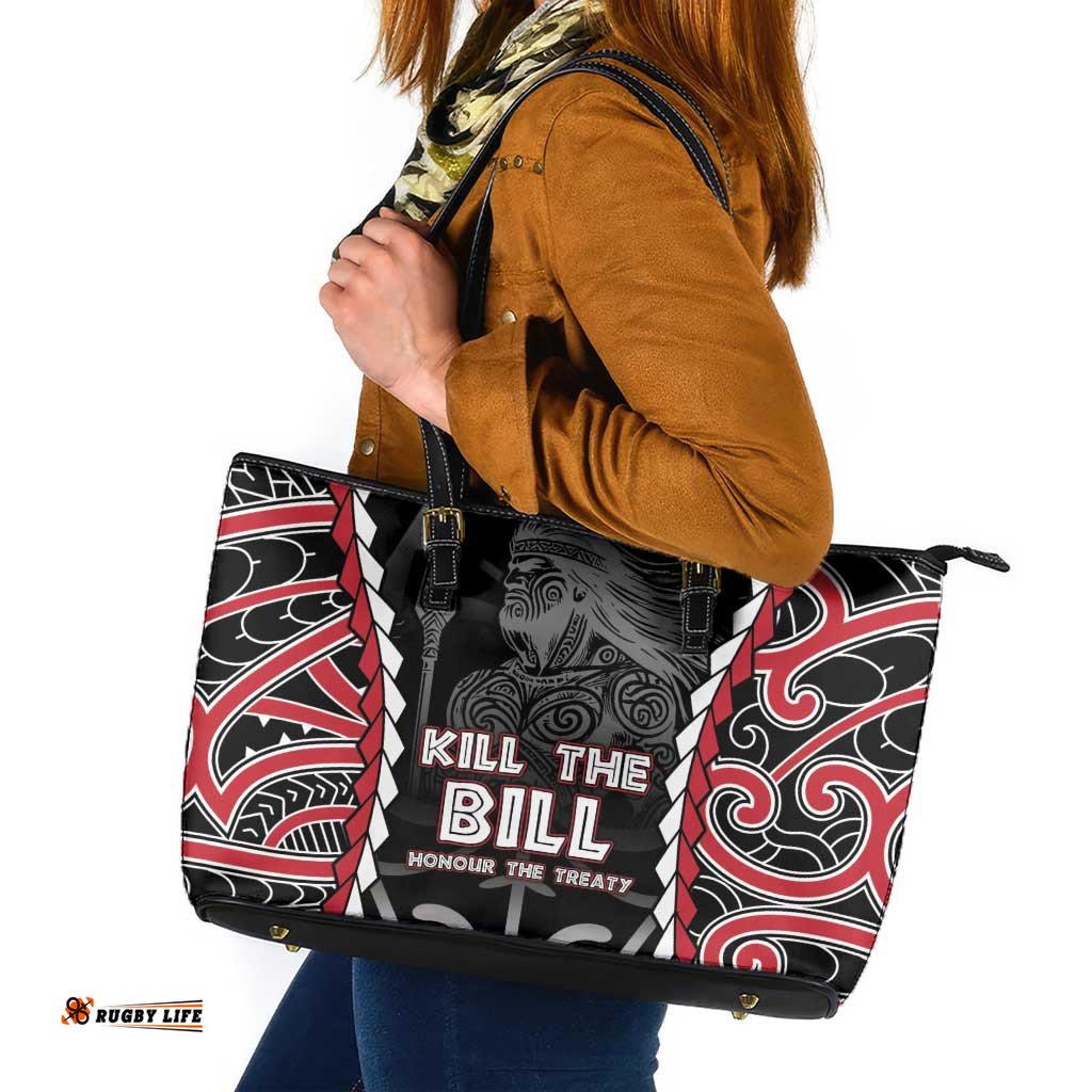 Aotearoa Waitangi Day Leather Tote Bag Maori Warrior Tribal Tattoo LT05