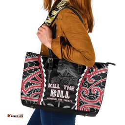 Aotearoa Waitangi Day Leather Tote Bag Maori Warrior Tribal Tattoo LT05