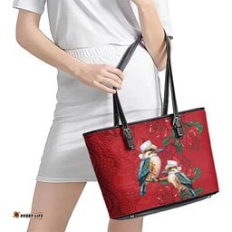 Aussie Kokaburra Waratah Christmas Leather Tote Bag Aboriginal Dots Painting LT9