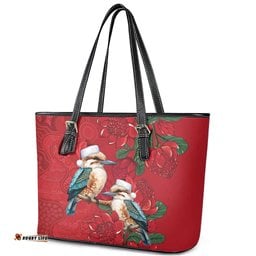 Aussie Kokaburra Waratah Christmas Leather Tote Bag Aboriginal Dots Painting LT9