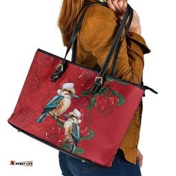 Aussie Kokaburra Waratah Christmas Leather Tote Bag Aboriginal Dots Painting LT9