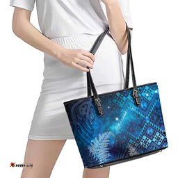 Aotearoa Taniko Matariki Leather Tote Bag Cosmic Blue LT7