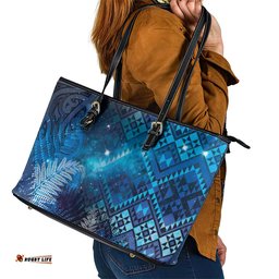 Aotearoa Taniko Matariki Leather Tote Bag Cosmic Blue LT7