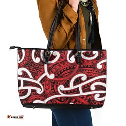 Aotearoa Maori Kowhaiwhai Leather Tote Bag Whero Puhoro and Patiki LT9