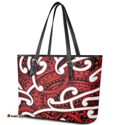 Aotearoa Maori Kowhaiwhai Leather Tote Bag Whero Puhoro and Patiki LT9
