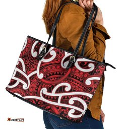 Aotearoa Maori Kowhaiwhai Leather Tote Bag Whero Puhoro and Patiki LT9