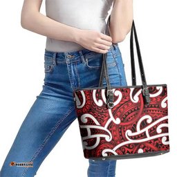 Aotearoa Maori Kowhaiwhai Leather Tote Bag Whero Puhoro and Patiki LT9