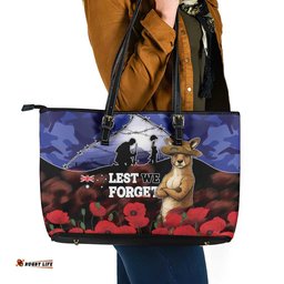 ANZAC Day Leather Tote Bag Lest We Forget DT05