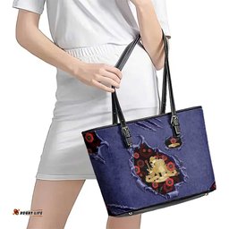 ANZAC Day Leather Tote Bag Poppy Flowers Ripped Fabric Effect DT05