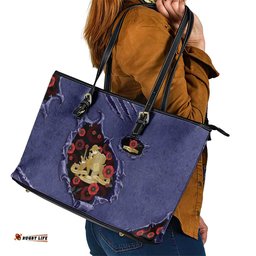 ANZAC Day Leather Tote Bag Poppy Flowers Ripped Fabric Effect DT05
