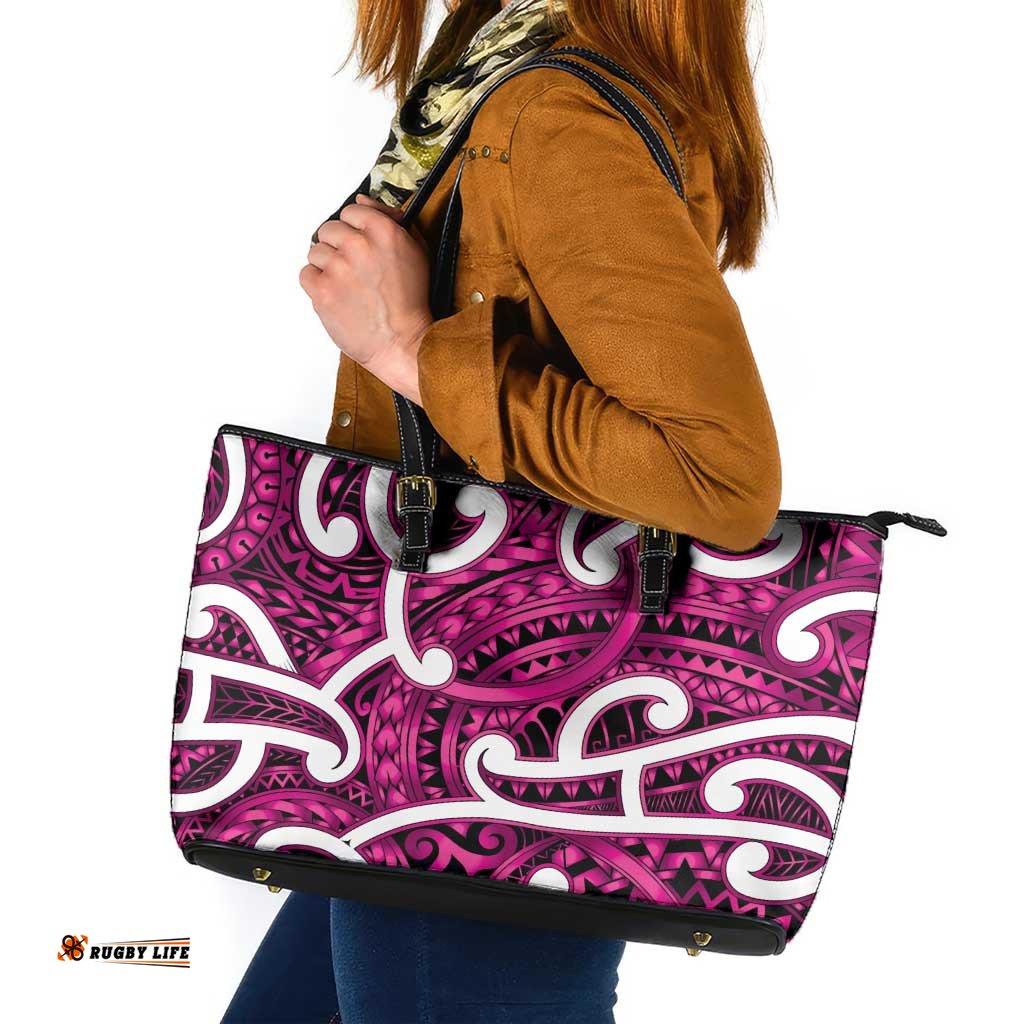 Aotearoa Maori Kowhaiwhai Leather Tote Bag Mawhero Puhoro and Patiki LT9