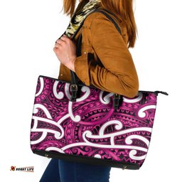 Aotearoa Maori Kowhaiwhai Leather Tote Bag Mawhero Puhoro and Patiki LT9