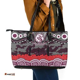 ANZAC Day Manly Warringah Sea Eagles Leather Tote Bag Military Memorial Aboriginal Indigenous Art TS04