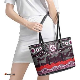 ANZAC Day Manly Warringah Sea Eagles Leather Tote Bag Military Memorial Aboriginal Indigenous Art TS04
