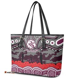 ANZAC Day Manly Warringah Sea Eagles Leather Tote Bag Military Memorial Aboriginal Indigenous Art TS04
