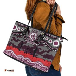 ANZAC Day Manly Warringah Sea Eagles Leather Tote Bag Military Memorial Aboriginal Indigenous Art TS04