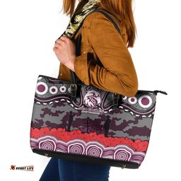 ANZAC Day Manly Warringah Sea Eagles Leather Tote Bag Military Memorial Aboriginal Indigenous Art TS04