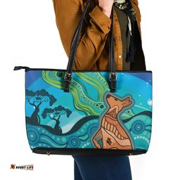 Aussie Aurora Borealis Aboriginal Art Leather Tote Bag LT7