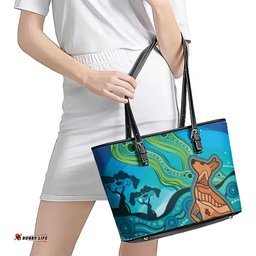 Aussie Aurora Borealis Aboriginal Art Leather Tote Bag LT7